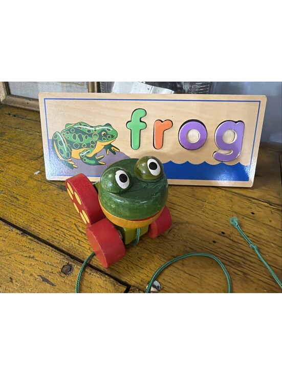 Other - Vintage Wood Frog Childrens Pull Toy And Wood Frog puzzle